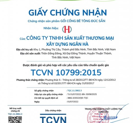 Chứng nhận chất lượng Gối cống bê tông đúc sẵn